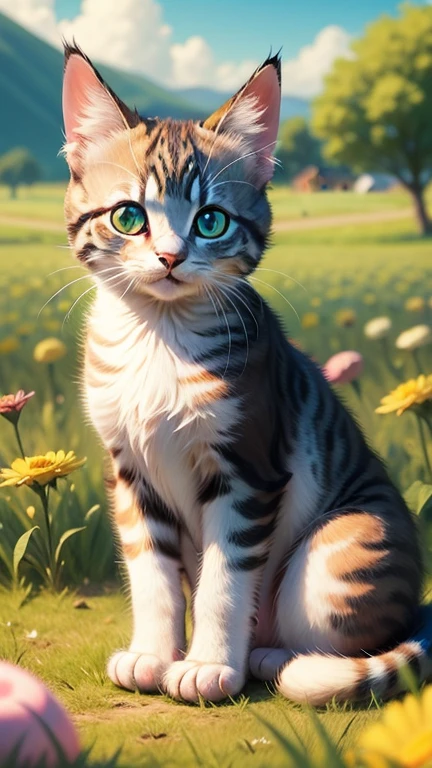 Felt Kitten in a Candy Field,green eyes, Cartoon,Lovely, Ultra 8K resolution