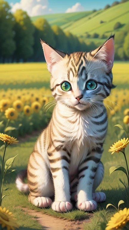 Felt Kitten in a Candy Field,green eyes, Cartoon,Lovely, Ultra 8K resolution