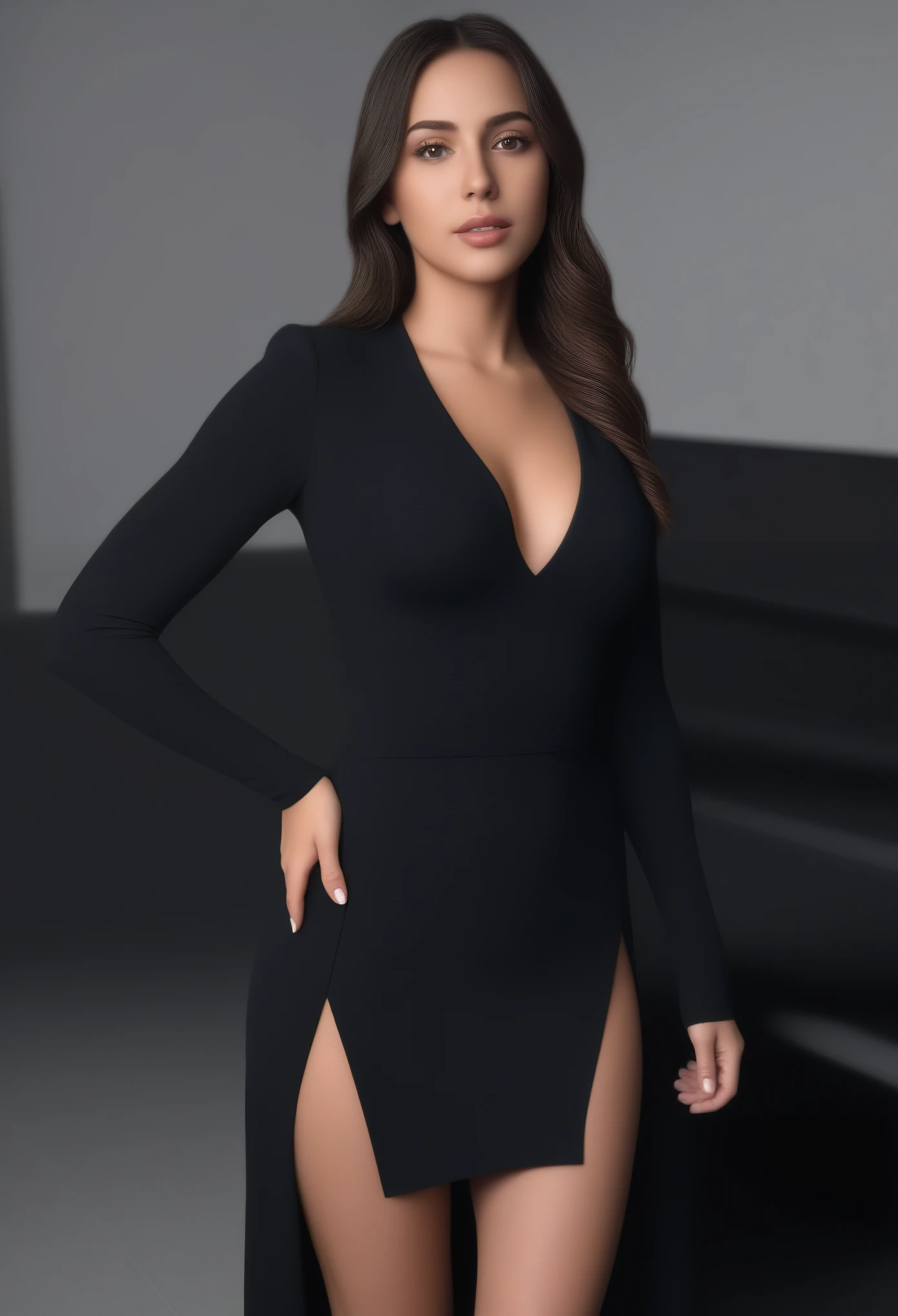 
8k, Melhor qualidade, mesa, realista, O ultra-detalhado,
 fotografia realista, Um hiper-realista, softer lighting, increase the quality of cinematic lighting, photorealistic lighting, 
Back lighting, luz brilhante, Aumentar a qualidade, Peles com 
textura real de alta qualidade, fechar-se, delgado, rosto fofo, olhos 
lindos e detalhados, mulher araffe em um vestido preto ao lado de um carro, vestido sexy, Vestido apertado, very roupa sexy, low quality video, usando um vestido preto justo, vestido de luxo, vestido aberto, Em um vestido, garota sexy, vestido decotado, she is wearing a black dress, roupa sexy, vestido sexy, vestido longo, look sexy, revelando vestido estiloso
