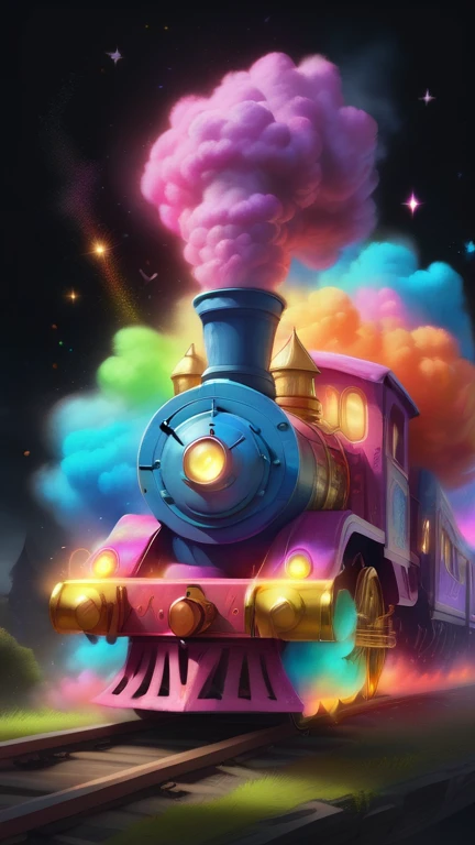 Glowing magic train in chalk style, 8K,the art of mathematics, high quality, Very detailed