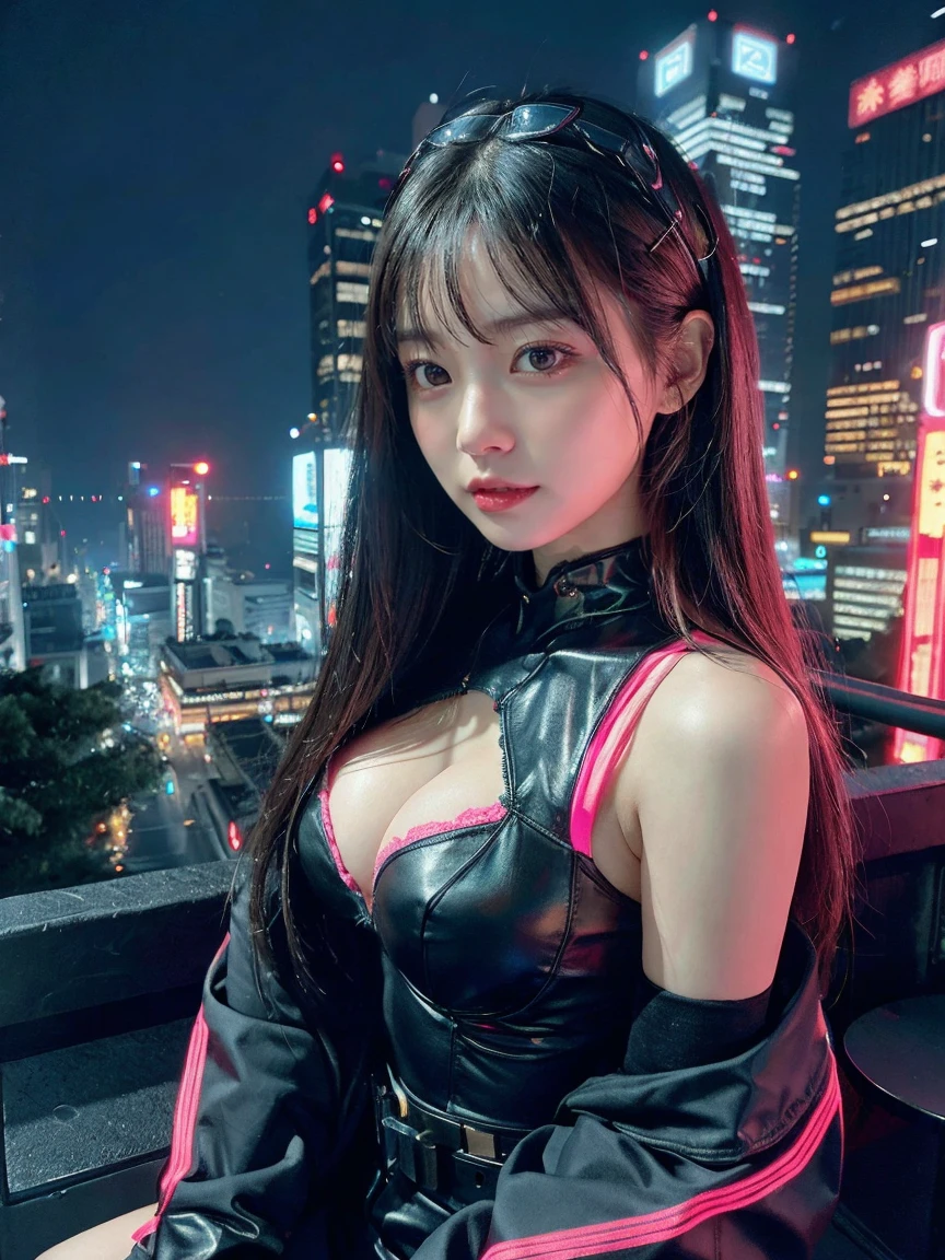 最high quality, masterpiece, 32k、Super detailed、realistic、1 girl, japanese woman、cute face, (photo actual:1.3), edge lighting, (high detail skin:1.2), 8K超High resolution, Single-lens reflex camera, high quality, High resolution, 4k, 8K, Optimal ratio of 4 fingers to 1 thumb, (actual:1.3), cute 1 girl, realistic、Super realistic、32k、Super detailed、masterpiece, 最high quality, beautiful girl, beauty、small breasts, Mecha, beautiful lighting, (neon light:1.2), (night:1.5), cyberpunk costume、sitting,Cyber Neon、future city、Skyscraper、都会のnight、Shanghai、big city、night景、綺麗なnight景