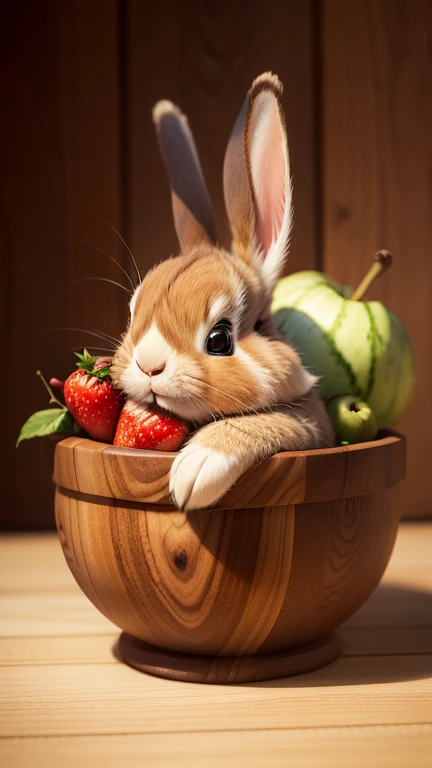 :3. rabbit, actual, hairy, animals in clothes, apple, Bear, Teak, cherry, food, fruit, whole body, have, non-human, strawberry, tomato, watermelon
