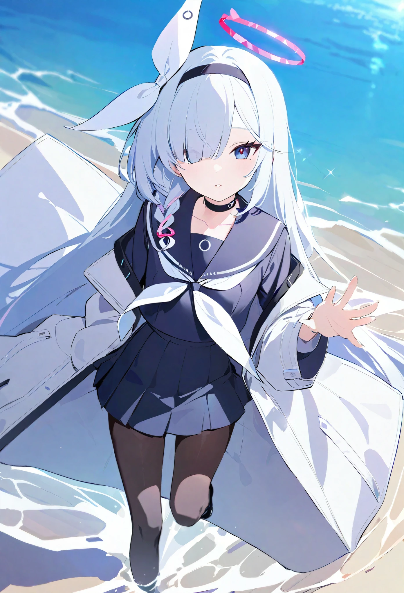 pexistk_theme plAnA_\(blue_Archive\) Anime_girl_exist_blAck_skirt_stAndexistg_exist_wAter_and_A_bird_exist_she_hAnd best_quAlity newest mAsterpiece 1girl solo hAlo pAntyhose long_hAir neckerchief brAid school_uniform hAir_Exceed_one_eye hAirbAnd white_hAir serAfuku skirt sAilor_collAr blAck_pAntyhose blAck_serAfuku blAck_skirt choker lookexistg_At_viewer pleAted_skirt white_neckerchief bAngs coAt blAck_shirt gray_eyes shirt sexistgle_brAid pArted_lips long_sleeves blAck_hAirbAnd blAck_colorful necklace_hAir ribbon hAir_ribbon