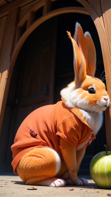 :3. Orange rabbit, actual, hairy, animals in clothes, apple, Bear, Teak, cherry, food, fruit, whole body, have, non-human, strawberry, tomato, watermelon