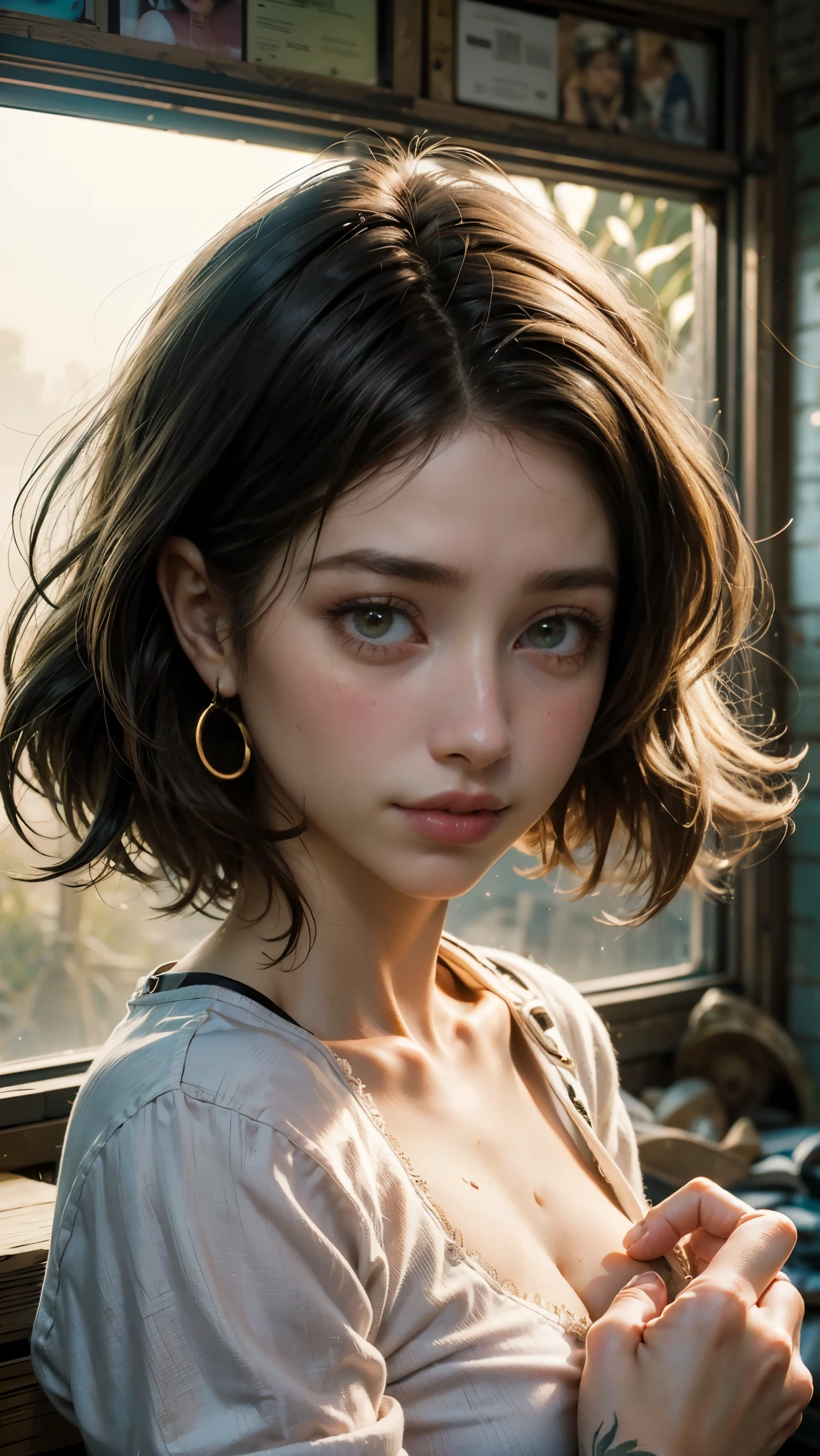 1 girl, apenas um, (((Camisa branca molhada)))), ((no-bra))))), ombros expostos e umbigo inteiro, , ((((Retrato de Emily rudd)))), quase completamente nua, NSFW, camiseta branca cumprida e molhada, (((detalhes privados delicados)), (((lugar abandonado, lama, terra, poeira, neblina, noite, frio, gelada, umidade))))peito grande, (roupa molhada mostrando a pele por baixo), (pele branca), pale skin, grandes olhos verdes, seios inchados, retrato, qualidade profissional, high resolution, contraste perfeito, The lighting, perfect composition, Waifu, pele perfeita, perfect hands, perfect fingers, seios perfeitos, cabelo perfeito, rosto perfeito