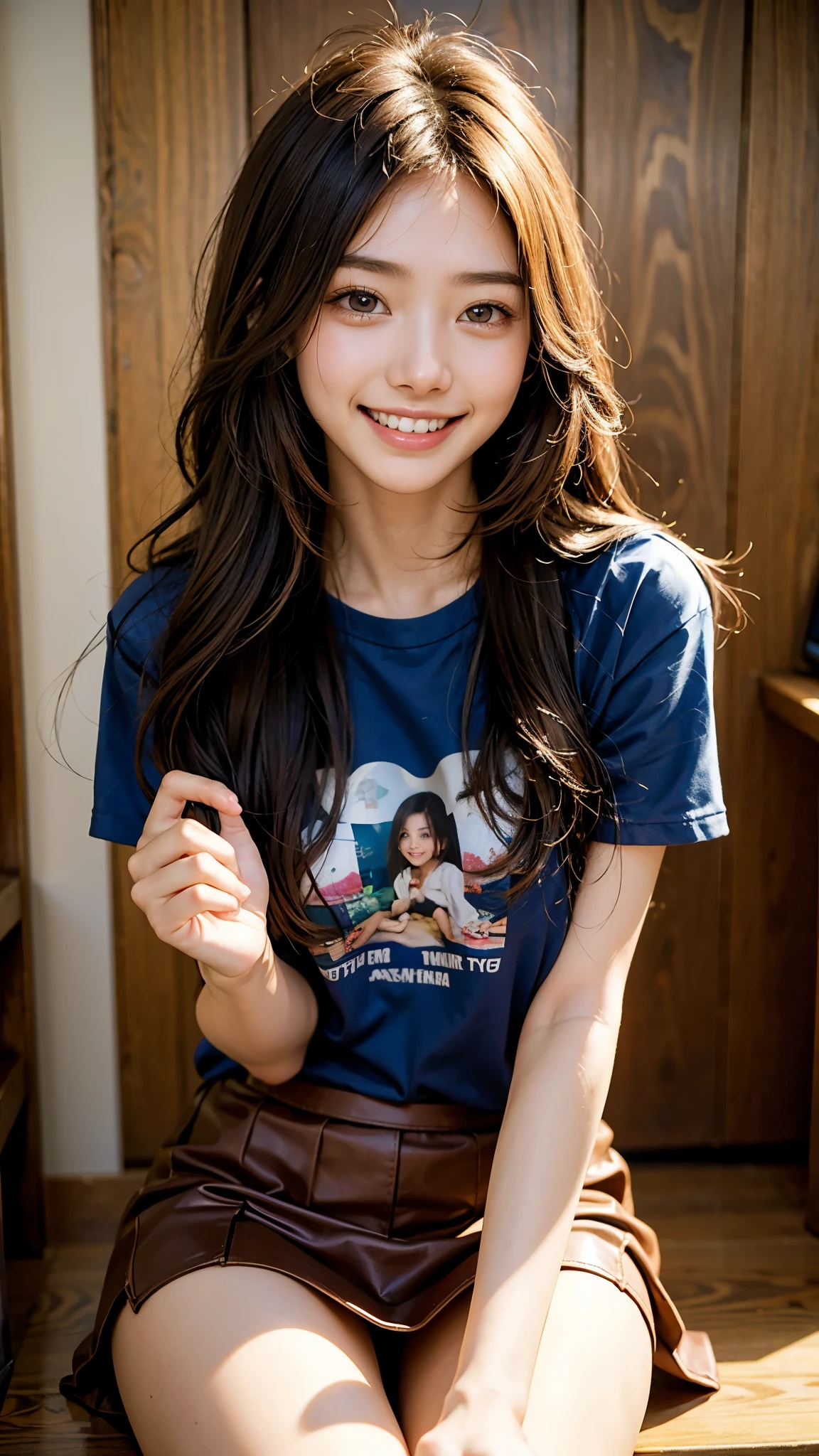 高いest quality, masterpiece, ultra 高い resolution, (realistic:1.4), 20-year-old,1 girl,super 高い quality,8K,thinウエスト,thin脚,thin and beautiful arms,beautiful fingers,sale eye makeup,thin,Medium chest,soft chest,mini skirt,long hair,thinジャケット,realistic,picture media chest)),((toothy smile)),((big smile))