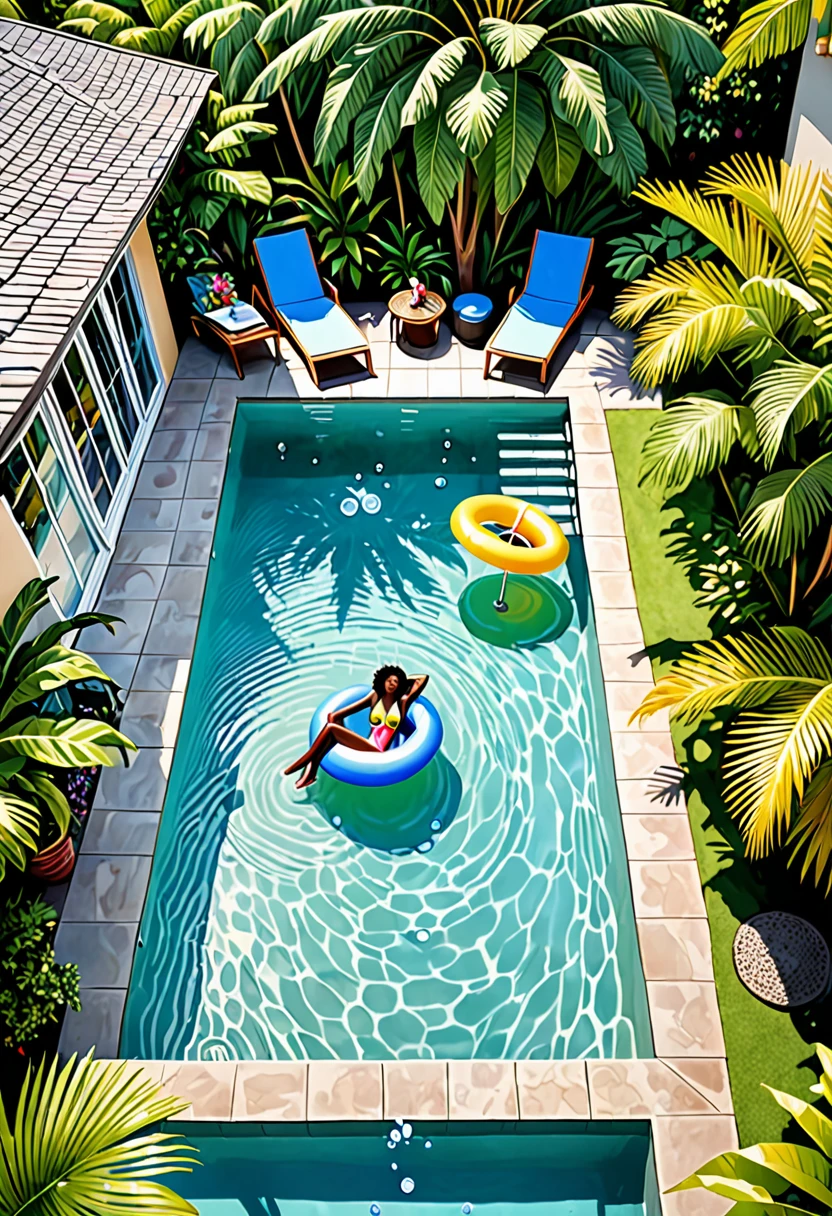 (a gorgeous woman:1.1,enjoying herself,middle-aged:0.9),2girls,enjoying(playing in water:1.1,swimming, diving, splashing),blue pool water,refreshing water,clear pool water,beautiful outdoor pool,sunny day,warm sunlight,relaxing(poolside loungers,umbrellas,beach chairs:1.1,refreshing drinks,snacks),pool toys,floaties,relaxing atmosphere,laughter and joy,upstairs bedroom window view(looking down),lush garden surroundings,tropical plants,flowering trees,greenery,oasis,summer vibes,vibrant colors,wavy reflections on water,splashes of water,refreshing breeze,peaceful atmosphere,uplifting energy,friendship,connection,happiness,moments of bliss,memories created,life in motion,lively scene,pure enjoyment.
(best quality,highres:1.2),ultra-detailed(realistic:1.37) illustration,photorealistic rendering,vivid hues,natural lighting effect,crisp details,immersive composition,highly-detailed faces,expressive eyes,bright smiles,smooth skin,patterned bathing suits,playful poses,carefree gestures,sparkling water droplets on skin,natural hair flow,dynamic water movements,subtle water reflections,depth of field effect.
Enjoy creating your masterpiece with Stable Diffusion!
