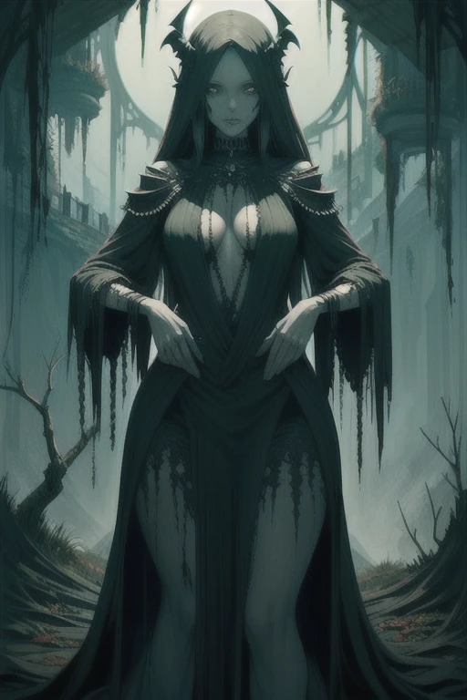 Overgrown hell fortress , rotting skin, sorceress,