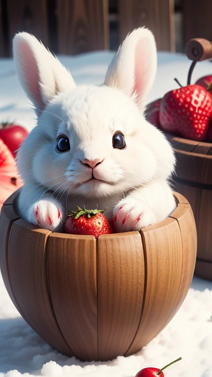 :3. Snow-white rabbit, actual, hairy, animals in clothes, apple, Bear, Teak, cherry, food, fruit, whole body, have, non-human, strawberry, tomato, watermelon