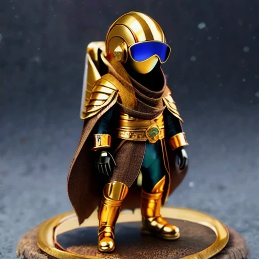 Brilliant Gold Diamond Maya Star((Suede leather armor))Copper weapons, Burlap Cloak Mummy Hood Platinum Silk Cyberpunk Light Crossbow Space Station 1:60 miniature models, illustration, Side view, (Side view), Wear gold-rimmed reflective sunglasses, Carrying future weapons, very happy, Side view, whole body, 3d, (nautilus) octane rendering, perfect appearance, Collagen protein(((Isometric art)))