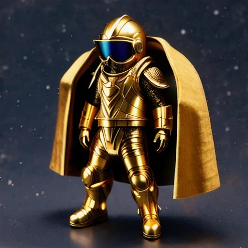 Brilliant Gold Diamond Maya Star（（Suede leather armor））Copper weapons, Burlap Cloak Mummy Hood Platinum Silk Cyberpunk Light Crossbow Space Station 1:60 miniature models, illustration, Side view, (Side view), Wear gold-rimmed reflective sunglasses, Carrying future weapons, very happy, Side view, whole body, 3d, (nautilus) octane rendering, perfect appearance, Collagen protein（（（Isometric art）））