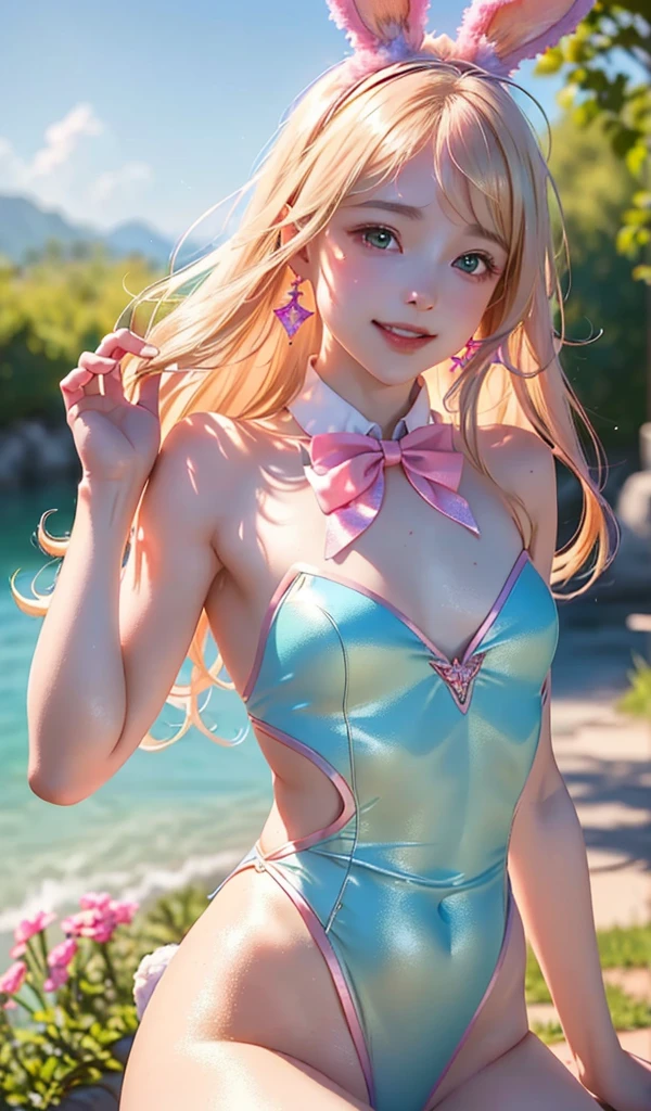 masterpiece, best quality, extremely detailed CG unity 8k wallpaper, (Upper Body head close-up shot of a beautiful little girl), , Elegant Long straight blonde hair, (Mckenna Grace), (flat chest,thighs), (pink-Cyan) golden (Glittering tutu,long Bunny Ear Headgear, , Bow-tie, No panties, genitals visible), (spread legs), (Blush), oil skin, (seductive smile), (Wonderland), pretty face, key art, award winning, intricate detail realism hdr, by (ruan jia and artgerm and range murata), Photorealism, Hyperrealism, ultra realistic, dramatic light, intense shadows, gorgeous view, depth of field
 
