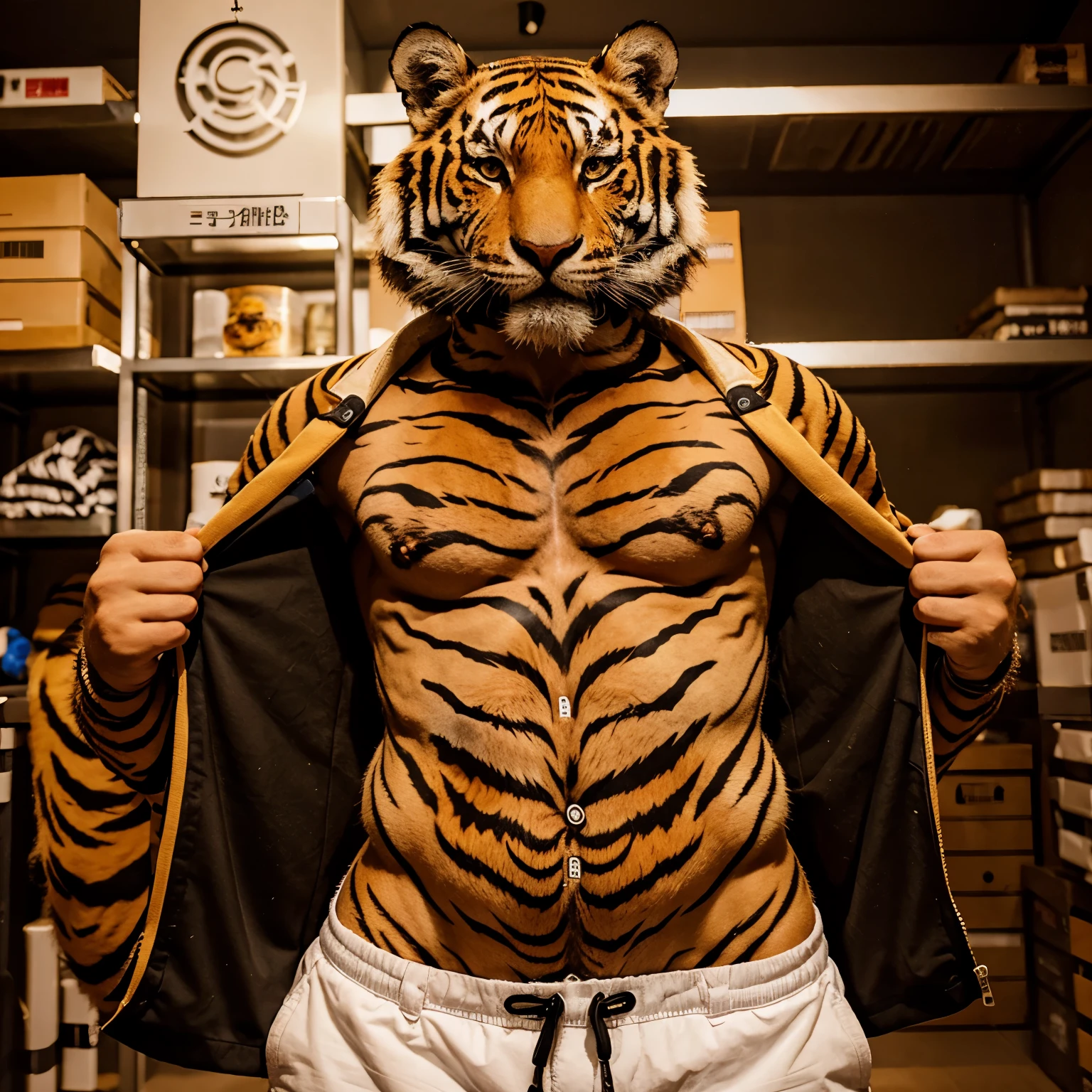 Anthropomorphic tiger, superior quality, egytptian like clothes, hot look