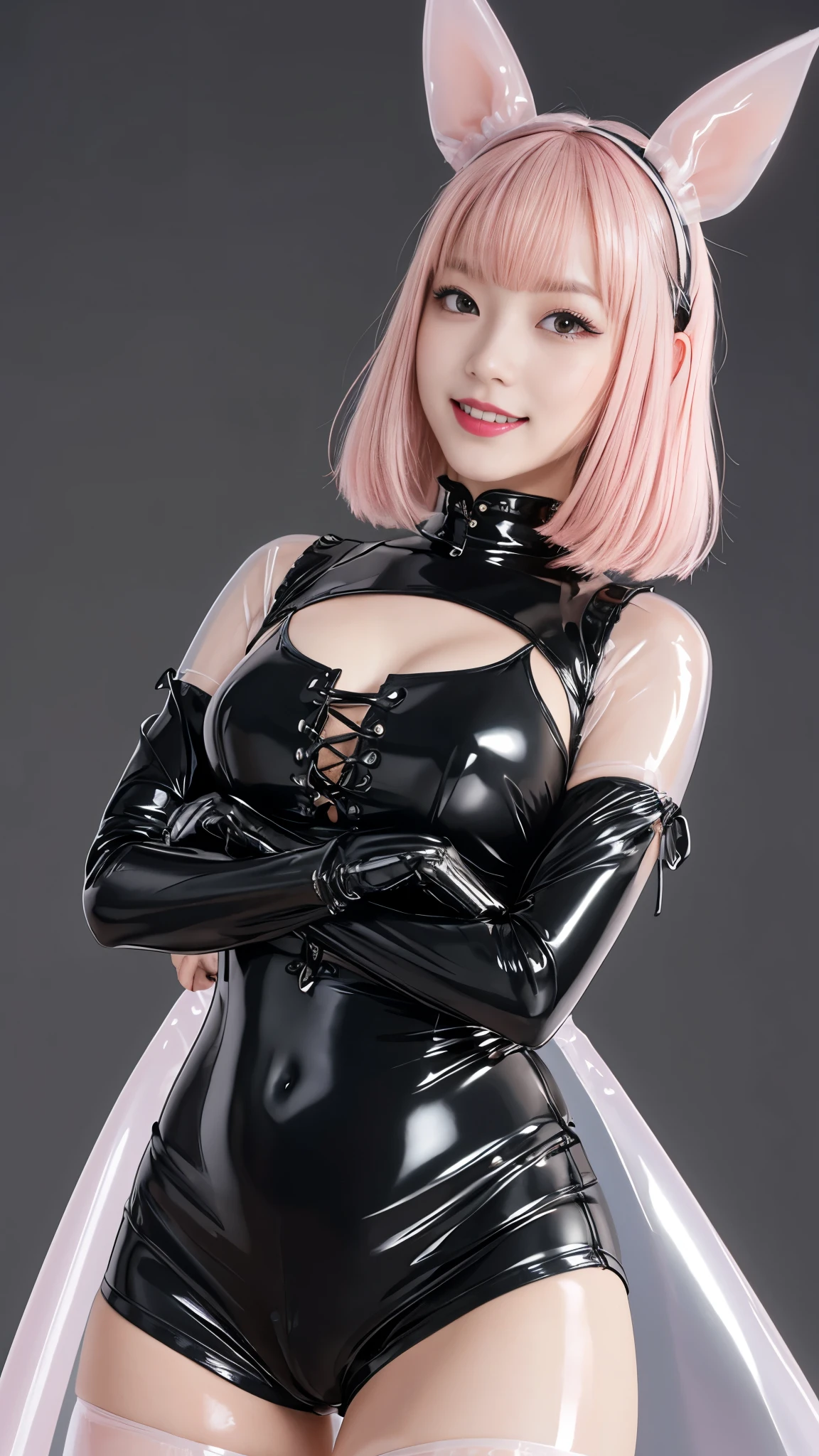 araffe in a black latex outfit posing for a picture, sensual face，Full of makeup, cruel korean goth girl, wearing atsuko kudo latex outfit, sexy look at the camera, Sexy face, She is facing the camera, sakimichan, Clear lips and high quality, Tumblr, taken with canon eos 5 d, 🔞🤡