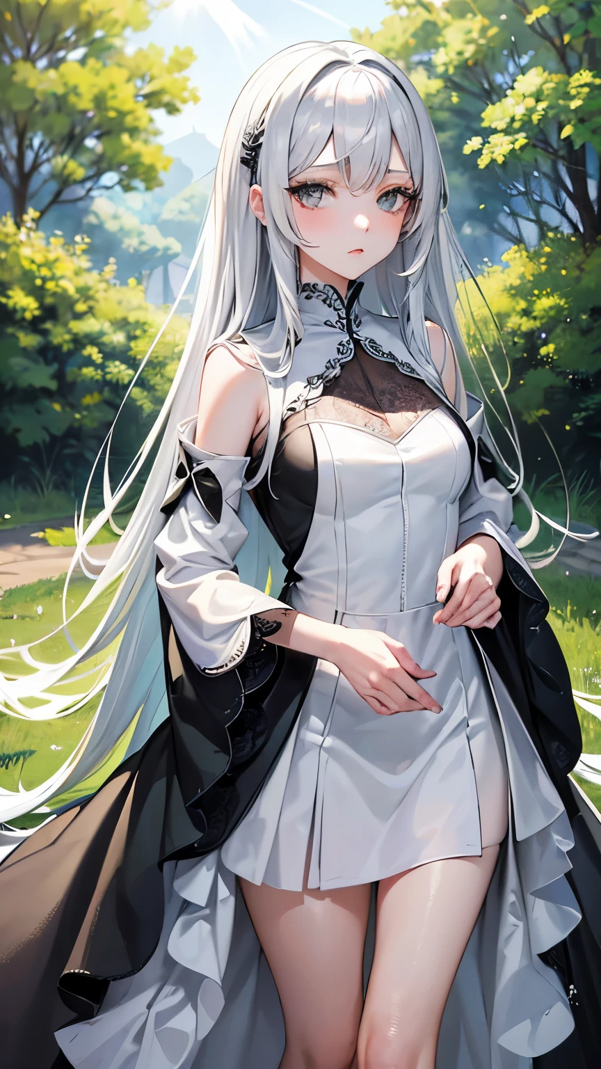The elf stands and looks at the camera, A girl stands at a fair, green eyes and white hair, The wind lifts the skirt, You can see the underpants, blue skies, Beautiful clear blue sky, green hairpins in the hair, skinny waist, Slender figure, Appearance of the model, confusion, sexuality, nahida, pixie, elf ears, Beautiful ears, green colored eyes, People's casual clothes, black clothing, pantyhouse, black tights, little chest, You can see the, Upskirt, black clothing, White underpants, Elf Girl, Sweet girl, attractive anime girl, beautiful anime girl, Cute beautiful anime woman, detailed digital anime art, beautiful anime girl, beautiful anime girl, Anime with small details, Best Quality, Masterpiece, Ultra-detailed, Beautiful, hight resolution, Original,CG 8K ультрареалистичный, perfect artwork, beatiful face, Face Clean, Skin, hyper realistic, Ultra Detailed, A detailed eye, dramatic lighting, (Realistic) Realistic, Full HD, Best Quality, Best Quality, Beautiful lighting, (8k wallpaper of extremely detailed CG unit), High Details, sharp-focus, The art of dramatic and photorealistic painting, beautiful smile, Nude, dressless,