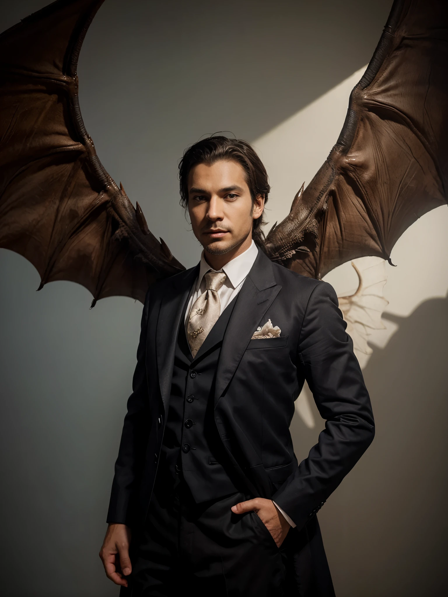 A horse mixed with dragon with a gentleman with angel wings