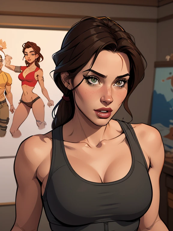  Turnaround sheet Personagem Lara croft imagem de corpo inteiro desenho animado de uma mulher .cartoon style illustration, estilo de arte dos desenhos animados, estilo de arte dos desenhos animados, digital illustration style, design de personagens altamente detalhado, arte digital detalhada fofa, City fan art, Design de personagens de retrato, beautiful digital illustration, retrato de alta qualidade, Arte em quadrinhos, mulher jovem.  expression of sexual desire