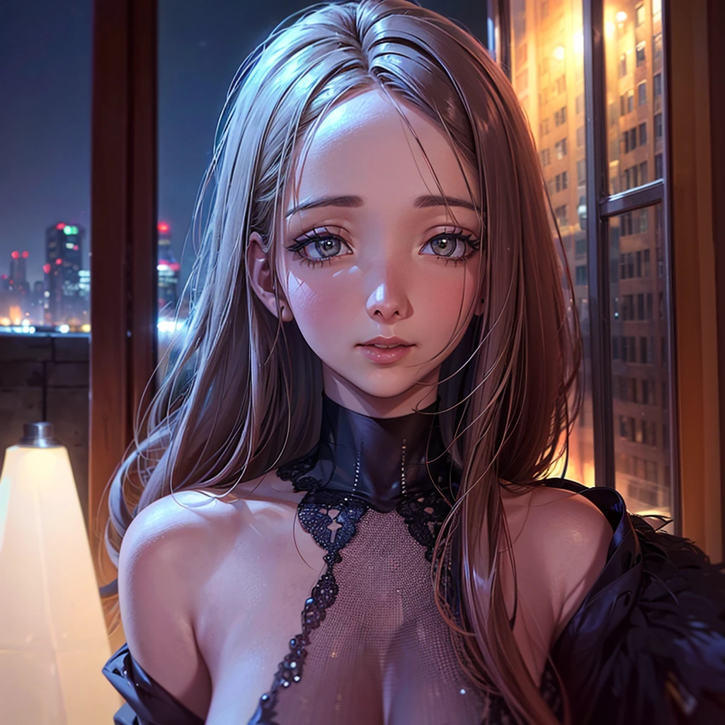(a)best quality,4k,8k,highres,masterpiece:1.2,ultra-detailed,(realistic,photorealistic,photo-realistic:1.37),HDR,UHD,studio lighting,vivid colors,bokeh,(portraits:1.2) (a)A gorgeous woman in a white sheer night gown, beautiful detailed eyes,beautiful detailed lips,eyelashes, (medium,watercolor,sketch,illustration,drawings) rendering, (a)opens the curtains and looks out her window, (a)at a futuristic city, (a)sparkling city lights reflecting in the glass, (knit,organic) texture,smooth,flowing fabric,diaphanous, (a)garden view with lush, colorful flowers, (a)towering skyscrapers reaching for the sky, (the) feeling of anticipation,excitement in the air, (a)modern architecture and sleek design, (different) shades of blue and purple illuminating the night sky, (a)warm, soft glow from the city lights, (detailed) facial features and expressions, cityscape with flying vehicles and futuristic technology, (the) woman's hair flowing in the wind, (a)high level of detail in the surroundings, (a)sense of tranquility and elegance, (a)subtle reflection of the woman in the window, (a)sophisticated and fashion-forward atmosphere, (a)slight fog adding a mysteriously beautiful touch, (a)blurring of the city lights, (the) woman's peaceful and serene expression, (a)perfectly manicured gardens below, (a) mix of traditional elements and futuristic elements, (a) futuristic fashion style with innovative design, (a) contrast between the natural world and the urban city, (the) woman's posture exuding confidence, (a)unique and captivating composition, (a)hint of futuristic technology in the woman's surroundings, (the) woman's curiosity about the city's future, (a)calm and gentle breeze, (soft,delicate) texture of the night gown, (the) woman's appreciation for the beauty around her.