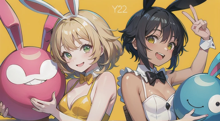 Black and white girl posing for photo, Anime Girls, Ecchi anime style, characters from azur lane, monochrome artwork!!, Ecchi style, pixiv 3dcg, Ecchi, at pixiv, Top Rated on pixiv, from the azur lane videogame, azur lane style, popular on pixiv, black and white manga style、in line、Four Girls、in group photograph、bunnygirl、Leotard、Rabbit ears