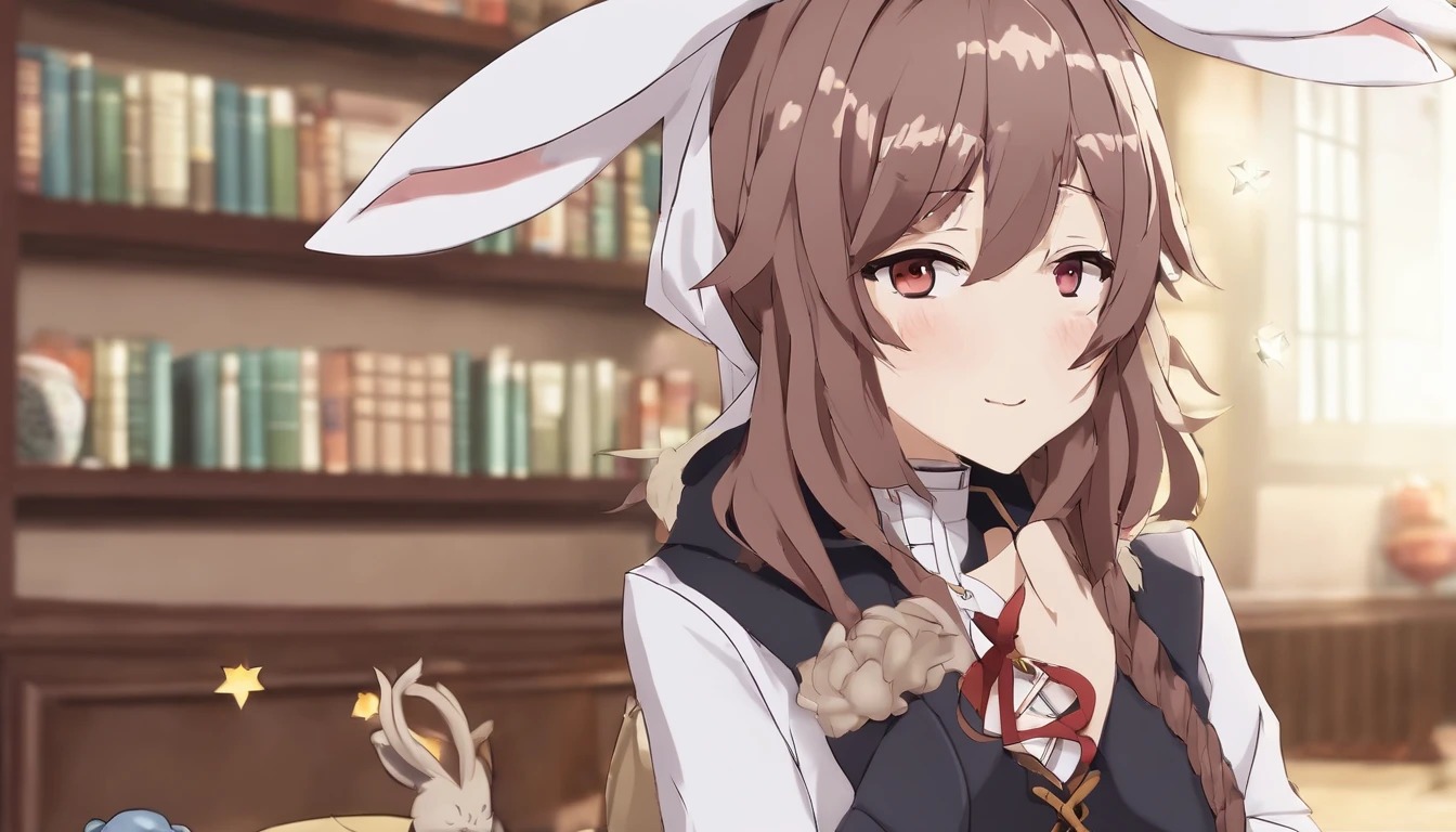 (anime male characters) and a (anime youth) look. Special feature (anime moe art style), Special feature (1 male). what he is wearing、 (Hoodie Black) and it's cute (Bunny ears) It's either (rabbit ears), (long floppy Bunny ears:1.2), or (big Bunny ears:1.1) kemonomimi, and (auburn hair: 1.3). katsushika, Neferpitou, anime moe art style, eat and drink