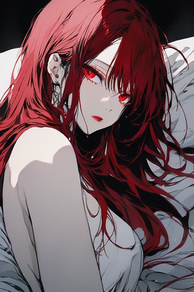 (beste-Qualit, 8K, 12),(masterpiece), (best quality),(Lightning Witch),(She continued),(Devil May Cry 3: Dante's Awakening),,glowing eyes in the dark,armpit,, Sex, trembling, , Looking Up, From directly above, ahegao, Wet,sad face,depth in view,Nevan,(Nevan),(insanely detailed, beautiful detailed face, masterpiece, best quality)
,long hair
,red hair
,red eyes,
,naked top
,medium shot