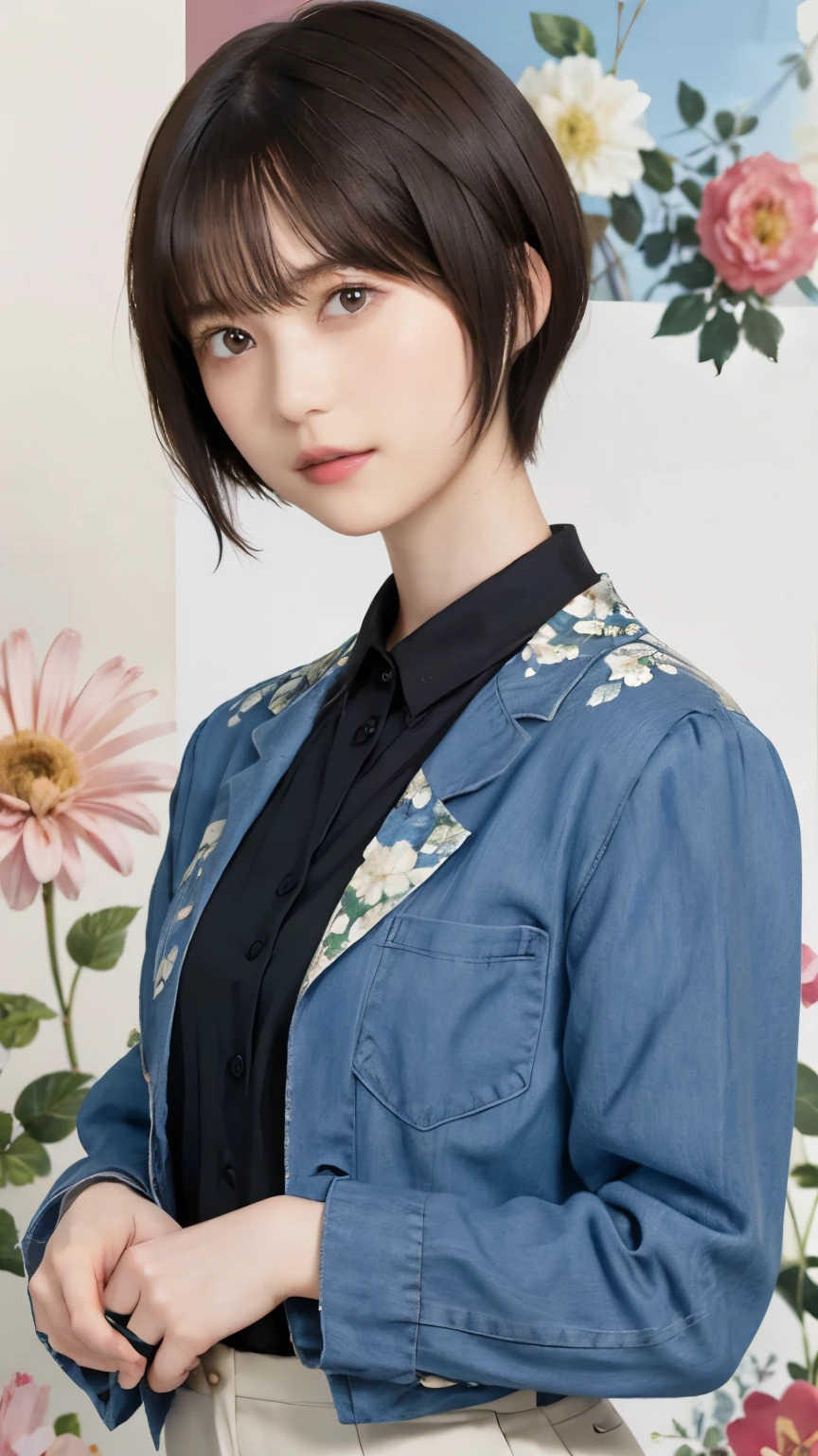 205 ((short hair)), 20 year old woman, surrealism, Floral