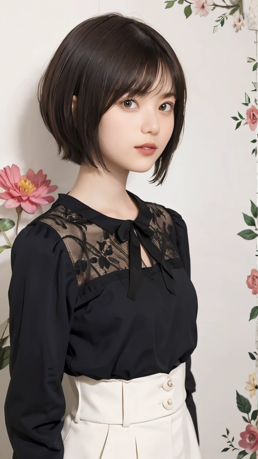 205 ((short hair)), 20 year old woman, surrealism, Floral