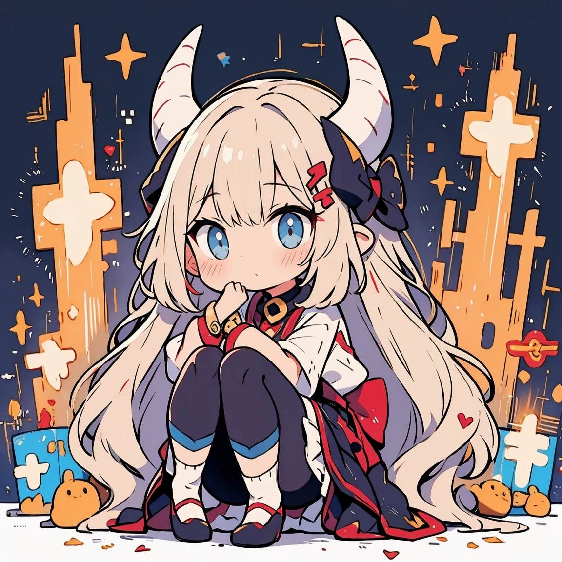 1 person、girl、cute、Small devil、horn、color palette(purple、white、)