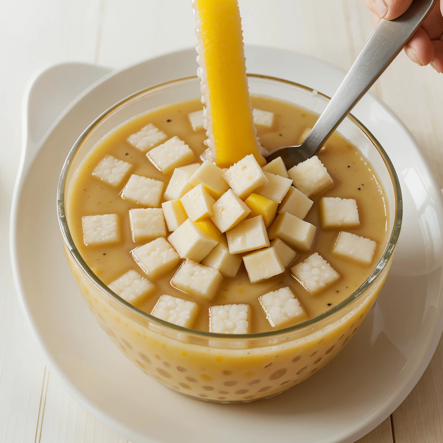 Make me a picture of mango tapioca like its animated