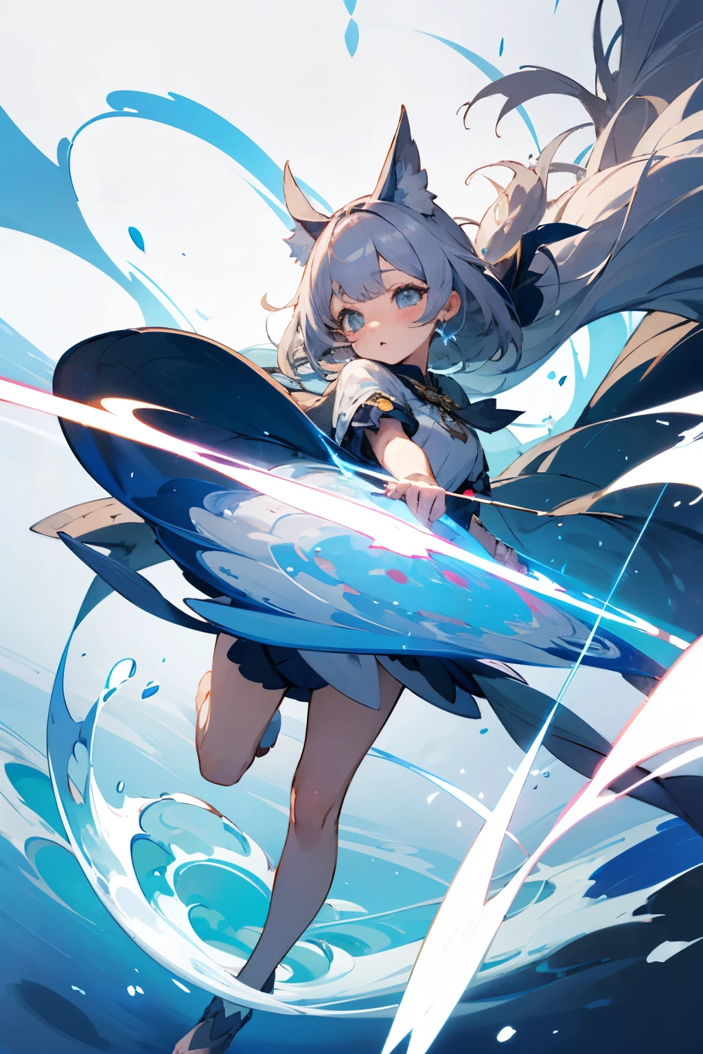 Jumping watercolor paint half-naked nudist、Torn clothes are scattered around、Unstable buoyancy sandstorm、amazing dynamism、great angle、A cloth covered in numerous watercolors chases you、