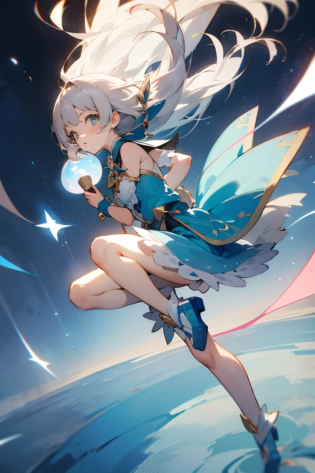 Magical girl,Magical girlのようなポーズ,whole body,gray hair,cute