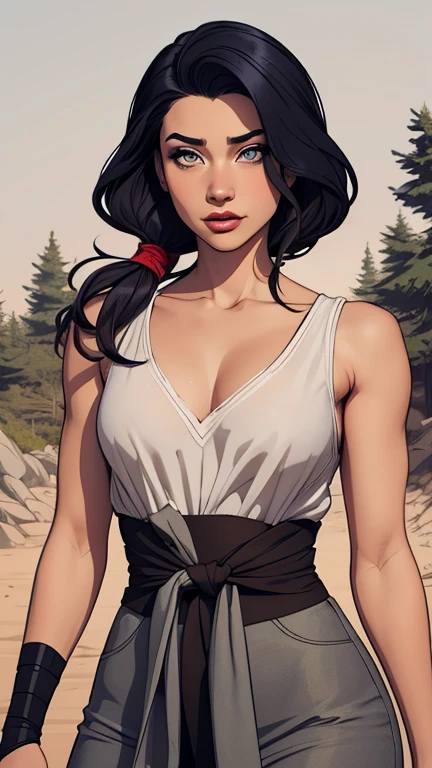 Personagem mulher ninja com marcas de guerras Imagem de desenho animado de uma mulher .cartoon style illustration, estilo de arte dos desenhos animados, estilo de arte dos desenhos animados, digital illustration style, design de personagens altamente detalhado, arte digital detalhada coragem, Forest fan art, Design de personagens de retrato, beautiful digital illustration, retrato de alta qualidade, Arte em quadrinhos, mulher jovem cabelo com transas lindas . Beautiful outlined eyes Medium large bust and wonderful sensual clothes. expression of sexual desire image from the waist to the head illustration
