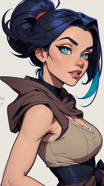 Personagem mulher ninja com marcas de guerras Imagem de desenho animado de uma mulher .cartoon style illustration, estilo de arte dos desenhos animados, estilo de arte dos desenhos animados, digital illustration style, design de personagens altamente detalhado, arte digital detalhada coragem, Forest fan art, Design de personagens de retrato, beautiful digital illustration, retrato de alta qualidade, Arte em quadrinhos, mulher jovem cabelo com transas lindas . Beautiful outlined eyes Medium large bust and wonderful sensual clothes. expression of sexual desire image from the waist to the head illustration