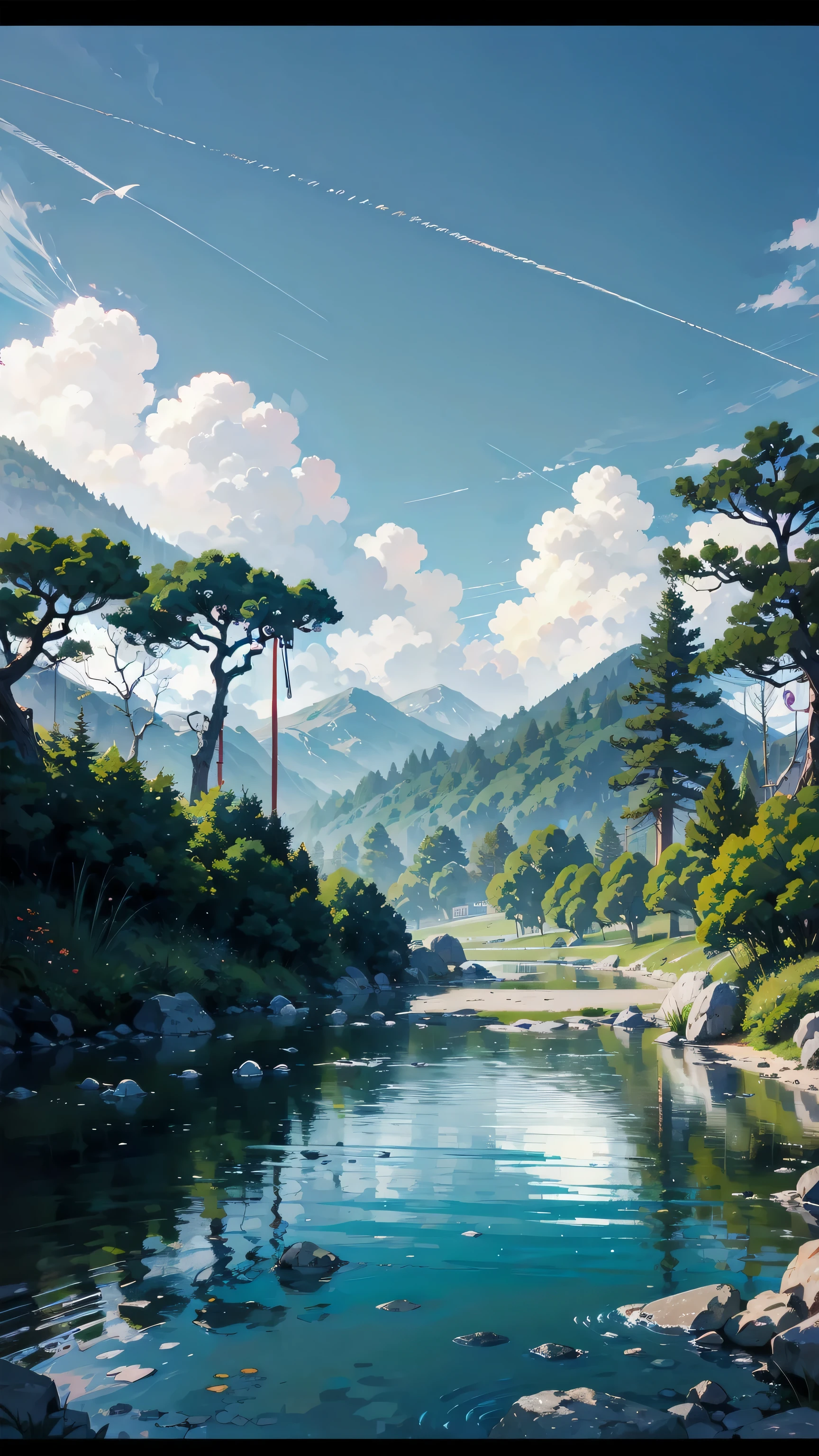 anime landscape with a river and a man bathing in the water, detailed scenery —width 672, anime nature, detailed painting 4 k, hasui kwase, above lush garden and hot spring, scenery artwork, beautiful anime scenery, anime nature wallpap, anime landscape, inspired by Kawase Hasui, by Naondo Nakamura, by Naomi Okubo, 9:16 ratio images