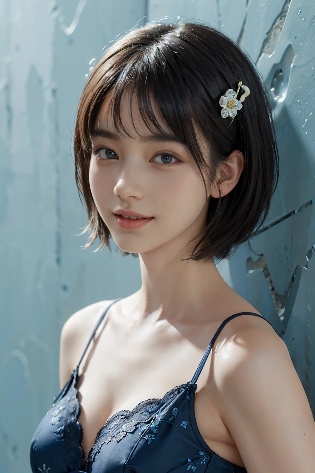 (Ultra High Resolution, Photorealistic, Realistic, Best Quality, Photorealistic),
(((High definition skin,visible pores)))),(real person,photo),
((Mix 4)),
(8K, raw photo, highest quality, masterpiece), (1 Japan schoolgirl), photon mapping, radiosity, physically based rendering, automatic white balance, ((face close-up, unforgettable smile, moist lips, short hair))), mastoid, watery eyes, eyelashes, clear double eyelids,
(blush | cute and playful | adorable | thin | thick bangs | beauty | 21 years old | cute looks | under 18 years old), (breasts))),(Viewer),((irises and pupils are rounded,pupils reflect the surroundings,eyes are the same size))), ((thin)))),Golden ratio face, golden ratio body
