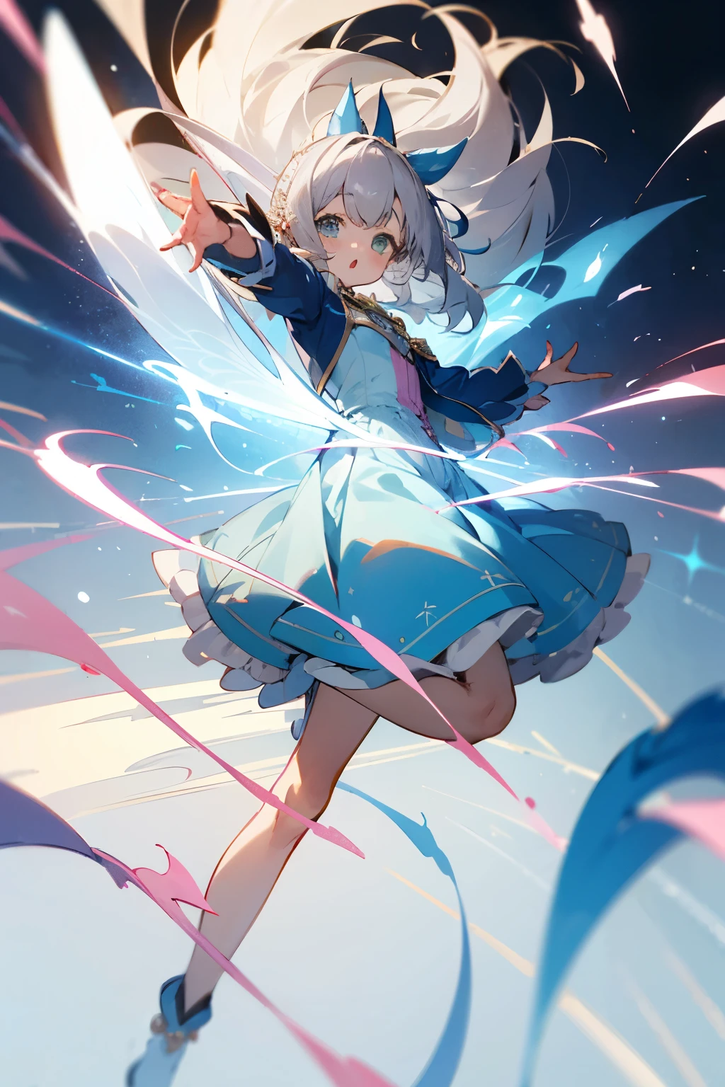Magical girl,Magical girlのようなポーズ,whole body,gray hair,cute