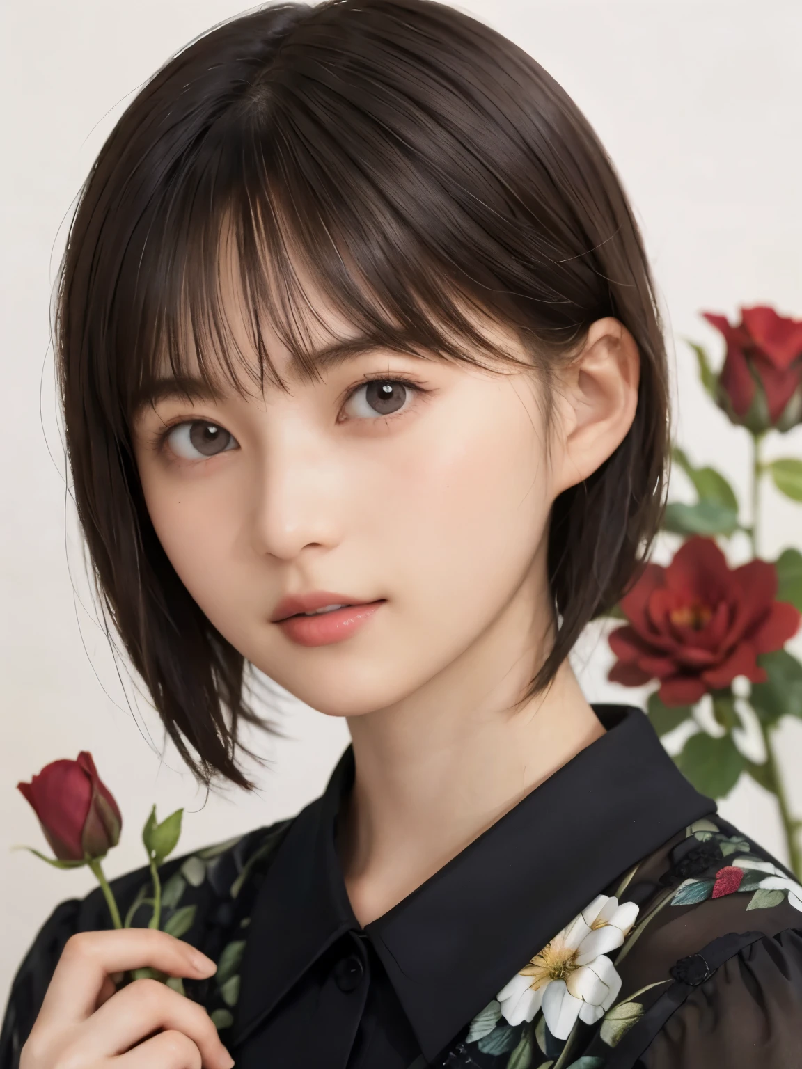 205 ((short hair)), 20 year old female, surrealism, Floral