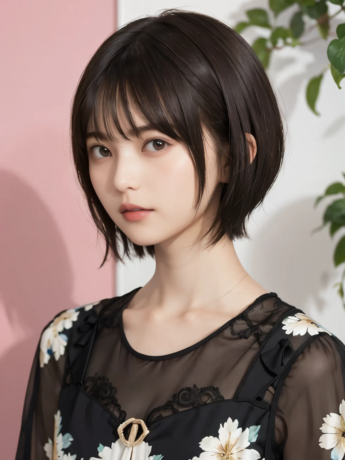 205 ((short hair)), 20 year old female, surrealism, Floral