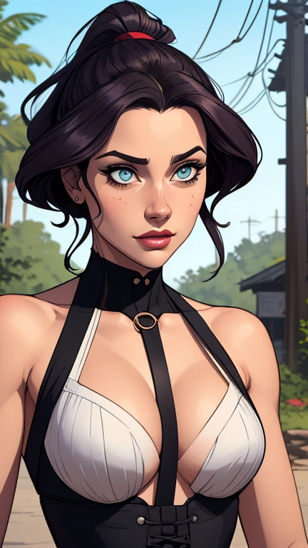 Personagem mulher ninja com marcas de guerras Imagem de desenho animado de uma mulher .cartoon style illustration, estilo de arte dos desenhos animados, estilo de arte dos desenhos animados, digital illustration style, design de personagens altamente detalhado, arte digital detalhada coragem, Forest fan art, Design de personagens de retrato, beautiful digital illustration, retrato de alta qualidade, Arte em quadrinhos, mulher jovem cabelo com transas lindas . Beautiful outlined eyes Medium large bust and wonderful sensual clothes. expression of sexual desire image from the waist to the head illustration 