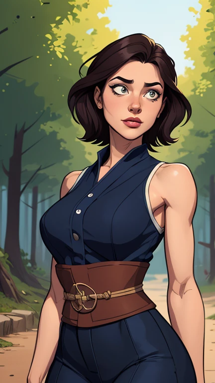 Personagem mulher ninja com marcas de guerras Imagem de desenho animado de uma mulher .cartoon style illustration, estilo de arte dos desenhos animados, estilo de arte dos desenhos animados, digital illustration style, design de personagens altamente detalhado, arte digital detalhada coragem, Forest fan art, Design de personagens de retrato, beautiful digital illustration, retrato de alta qualidade, Arte em quadrinhos, mulher jovem cabelo com transas lindas . Beautiful outlined eyes Medium large bust and wonderful sensual clothes. expression of sexual desire image from the waist to the head illustration
