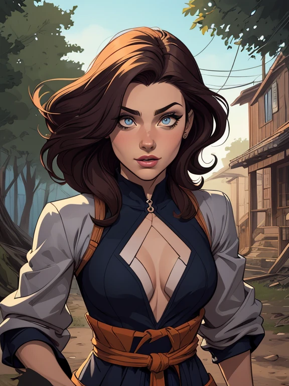 Personagem mulher ninja com marcas de guerras Imagem de desenho animado de uma mulher .cartoon style illustration, estilo de arte dos desenhos animados, estilo de arte dos desenhos animados, digital illustration style, design de personagens altamente detalhado, arte digital detalhada coragem, Forest fan art, Design de personagens de retrato, beautiful digital illustration, retrato de alta qualidade, Arte em quadrinhos, mulher jovem cabelo com transas lindas . Beautiful outlined eyes Medium large bust and wonderful sensual clothes. expression of sexual desire image from the waist to the head illustration