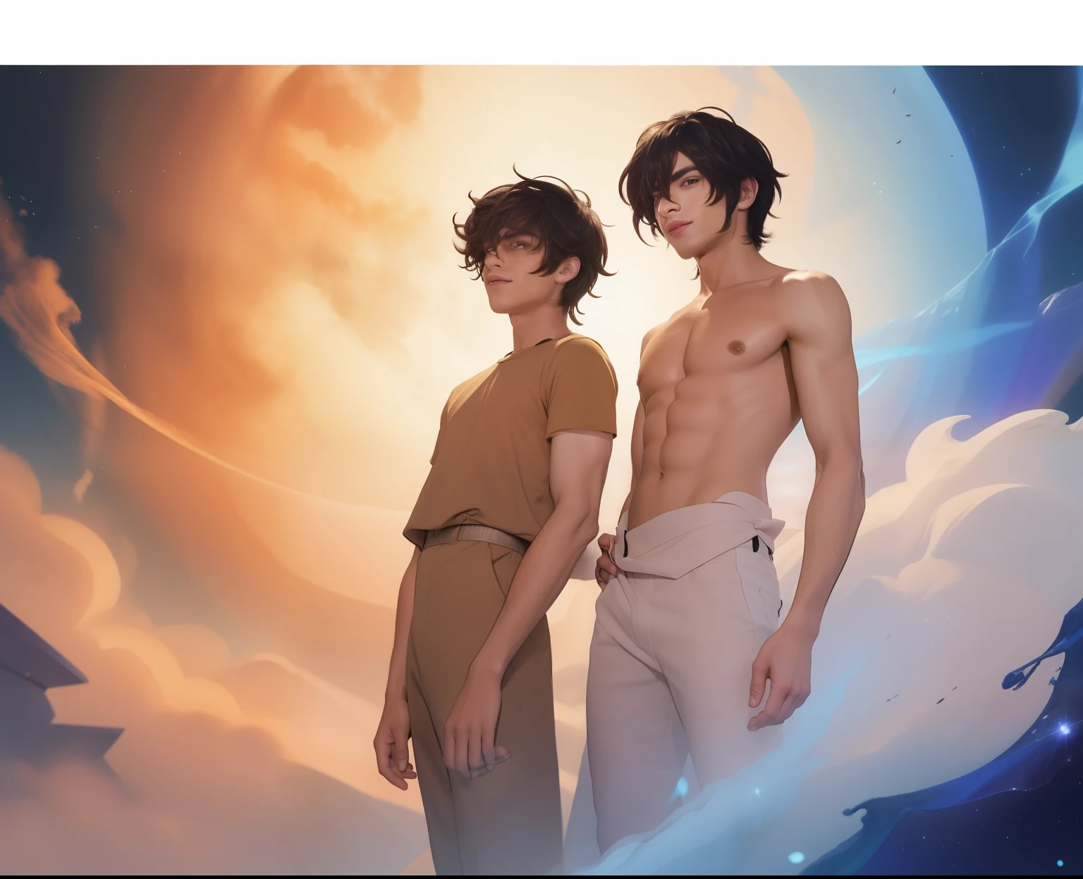 dos lindos chicos de cabello rosado
