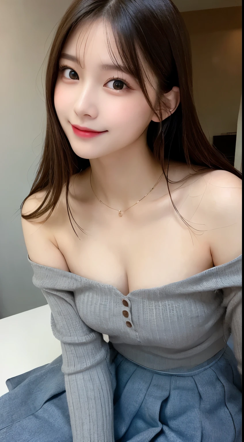 table top, highest quality, shape, Super detailed, finely, High resolution, 8k wallpaper, 完璧なダイナミックな構shape, beautiful and detailed eyes, straight hair, small breasts, natural color lip, random sexy pose,smile,20 year old girl、midnight、Beautiful and dense face、perfect and beautiful face,Big eyes、Raw photo、Expressing feminine poses with your whole body、beautiful and detailed eyes、small face、beautiful duplex、slim face and style,beautiful golden ratio face、off shoulder dress、flare skirt、gravure model pose
