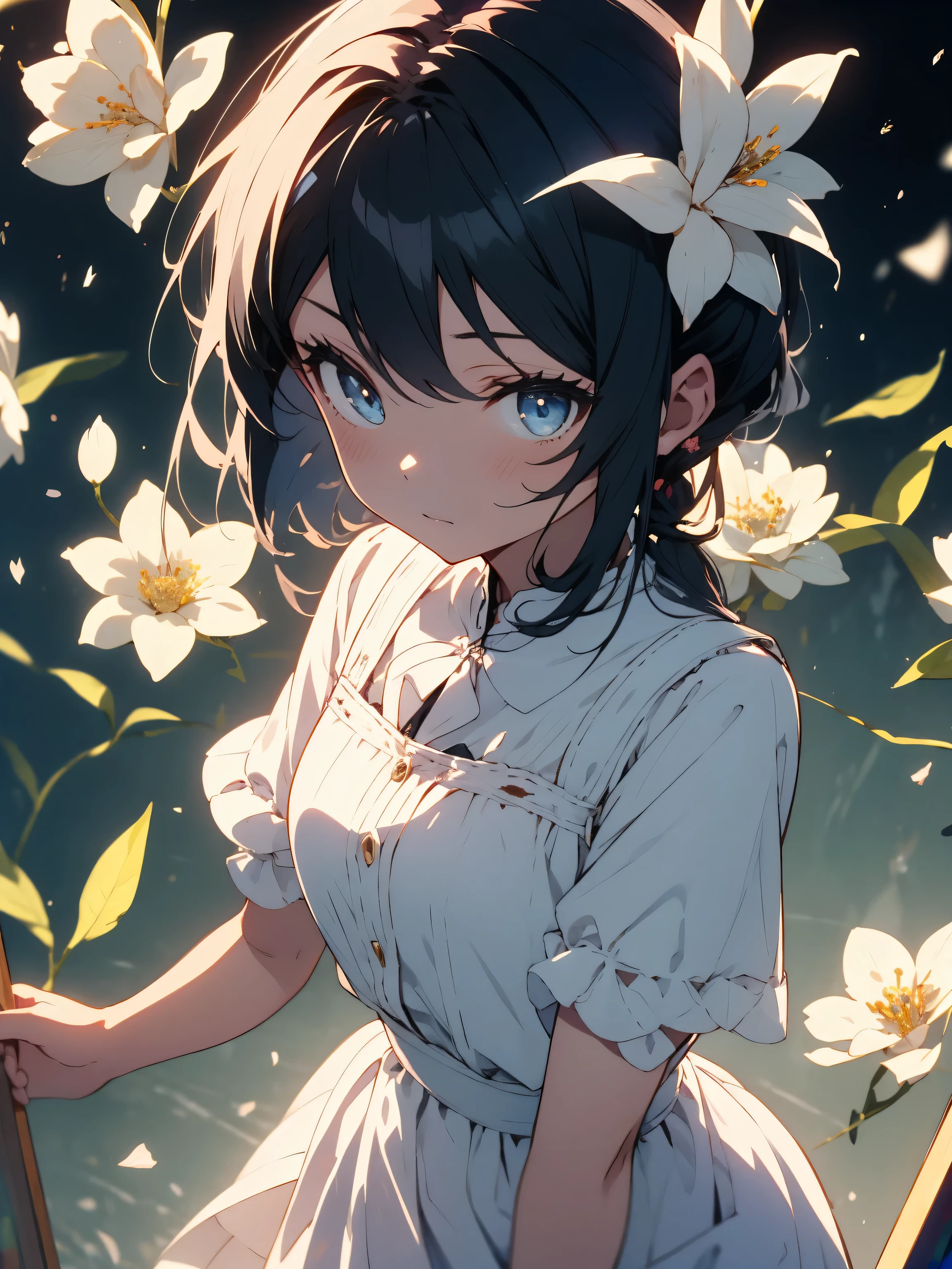 (highest quality、masterpiece、High resolution、detailed)、(Shining eyes、detailed beautiful face)、pity、((beautiful venus:1.9、woman))、(White flared skirt dress)、intricate skirt、Fantastic beautiful background:1.7、painting、Vines are wrapped around the edge of the painting、Beautiful flowers are blooming around the painting.