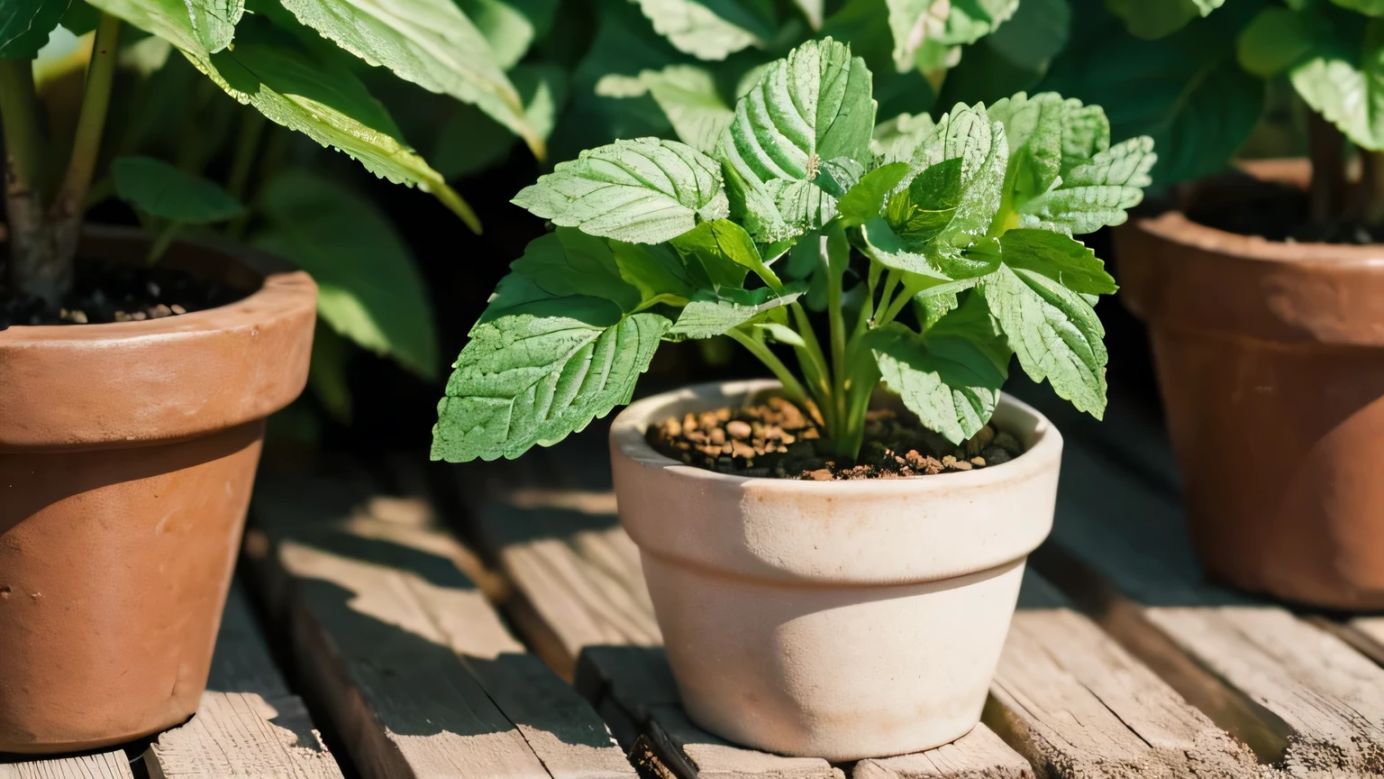 potted plant，mint，4k,garden