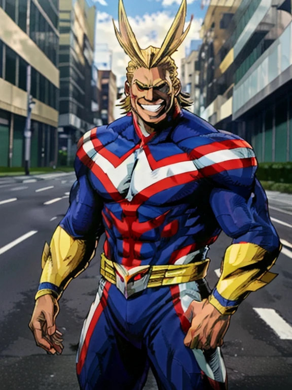 1boy, allmight, antenna hair, smile, day, streets, beautiful background, people in the streets, bokeh,
professional, sharp, natural lighting, (masterpiece:1.2), realistic, extremely detailed, intricate details, absurdres, 4k, 8k, hdr, highres, anime, manga, 