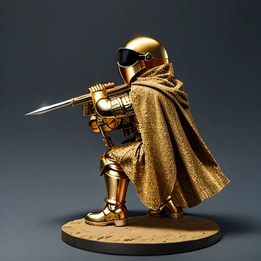 Brilliant Gold Diamond Maya Star（（Suede leather armor））Copper weapons, Burlap Cloak Mummy Hood Platinum Silk Cyberpunk Light Crossbow Space Station 1:60 miniature models, illustration, Side view, (Side view), Wear gold-rimmed reflective sunglasses, Carrying future weapons, very happy, Side view, whole body, 3d, (nautilus) octane rendering, perfect appearance, Collagen protein（（（Isometric art）））
