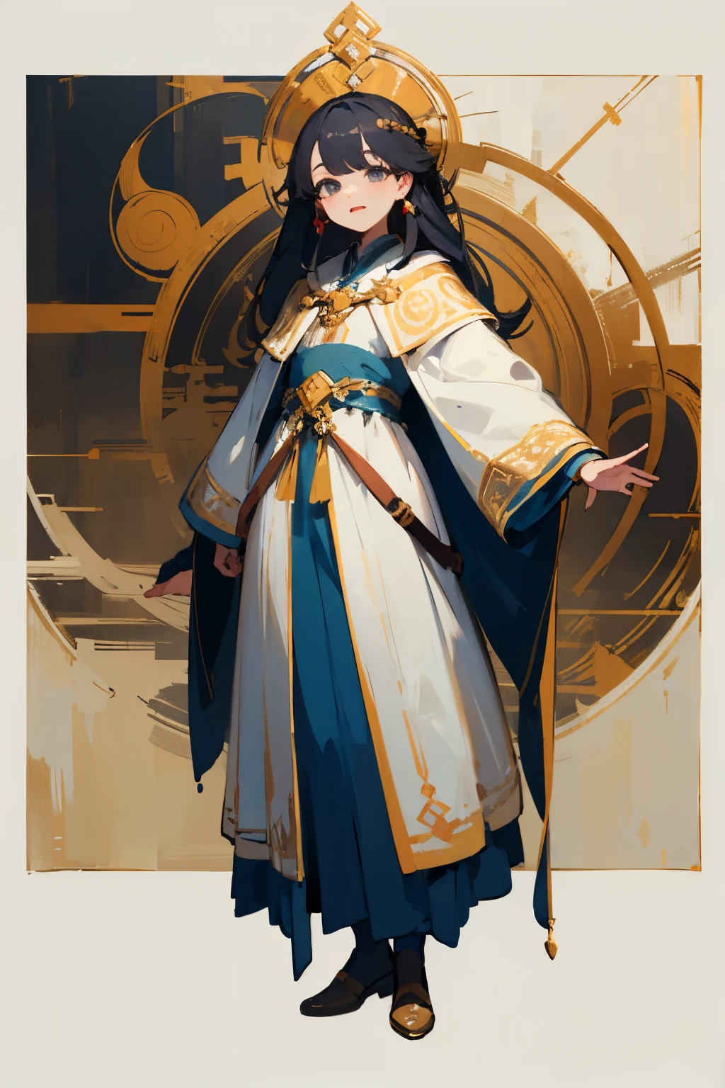 ((highest quality)), ((masterpiece)), (be familiar with), perfect face、Priestess style costume、full body portrait