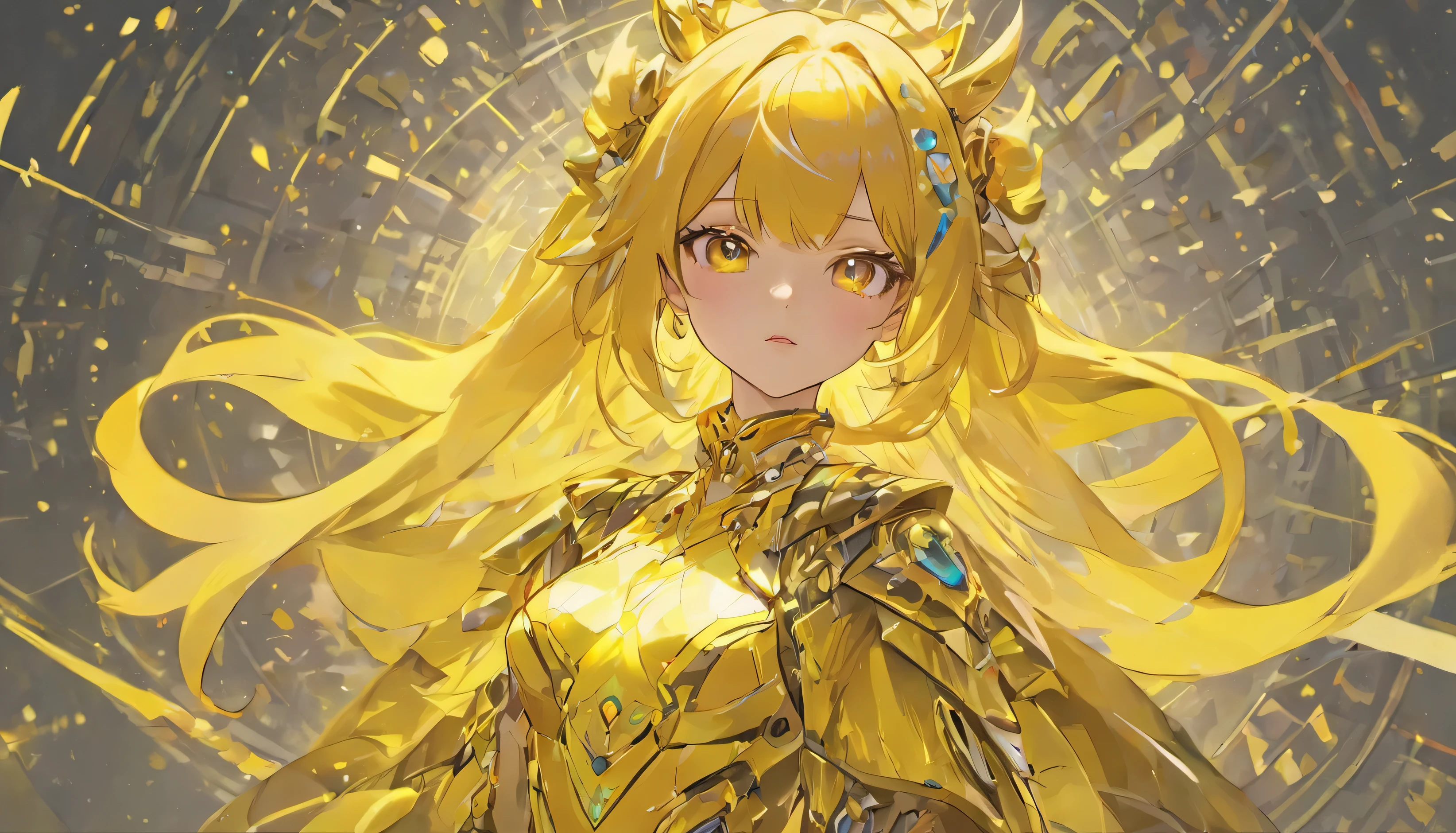 idea, Art girl who loves to express herself through fashion choices. She has a keen eye for detail,combining different shades of yellow,、I like to create eye-catching colors。, Futuristic look. She frequently incorporates unusual elements., Metal decorations, holographic details, etc., Incorporate into her outfit,Give them a special personality. ray tracing, 32k, hyper hd, bright, Rendering with Octane, phantom engine, Alisa Daniel Model Pastel Color Glossy Candy Color, full body esbian, dynamic pose, Full light, fantasy, deviant art, concept, figure, high sense figure, illumination, 8K, masterpiece, highest quality, Reflective fabric, Highly detailed pointers, blush, beautiful, Fashion Sketch