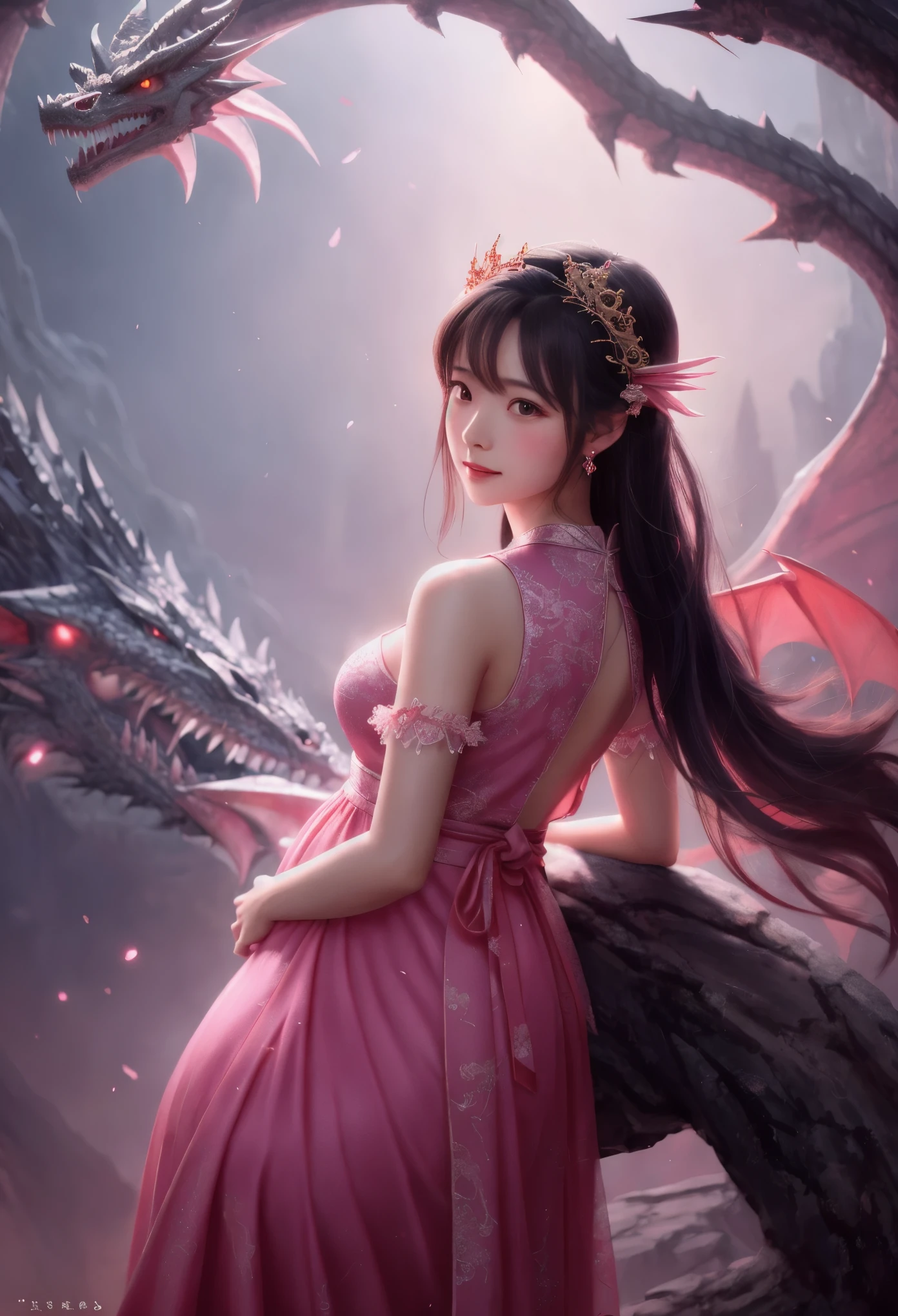 a pregnant woman woman in a pink dress with a dragon on her back, xianxia fantasy, chinese fantasy, beautiful fantasy art, dragon girl, very beautiful fantasy art, amazing fantasy art, beautiful fantasy, fantasy beautiful, digital fantasy art ), human and dragon fusion, breathtaking fantasy art, fantasy art, fantasy art style, soft delicate draconic features